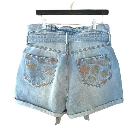 DRIFTWOOD Free People embroidered paper bag waist denim tie shorts NWT sz 32 - Picture 3 of 10
